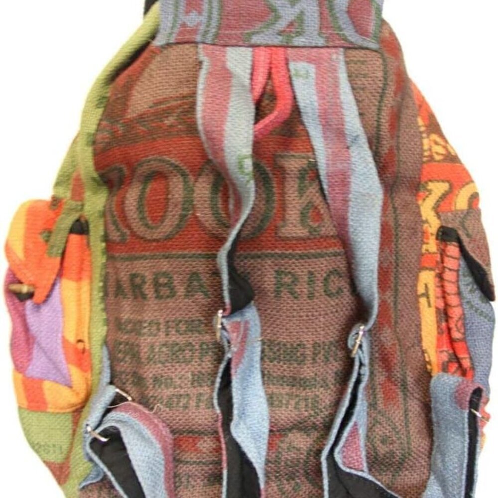 Recycled Jute Rice Bag Backpack Hand Made Nepal - Picture 5 of 9